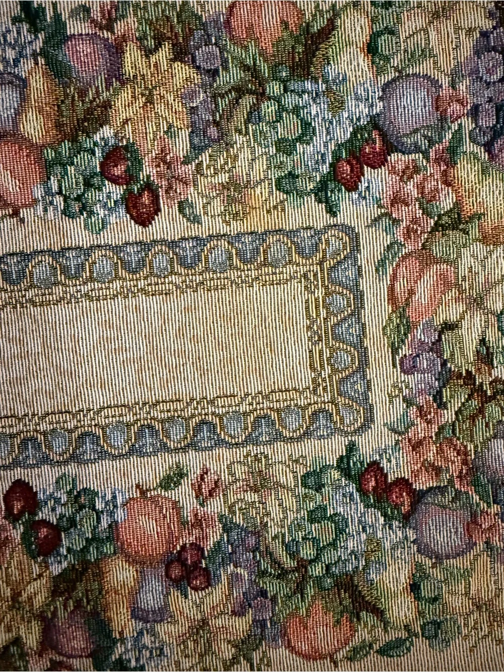 Floral Fruit Tapestry Placemat Pair in Cream and Blue